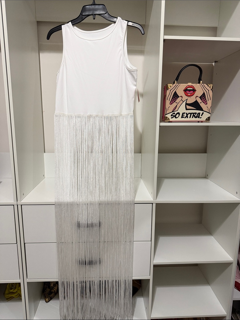 White Fringe Maxi Tank Dress
